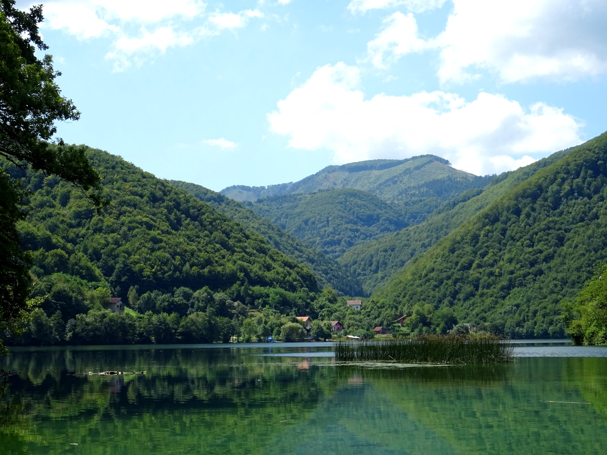 The Pliva lakes near Jajce below forested hills