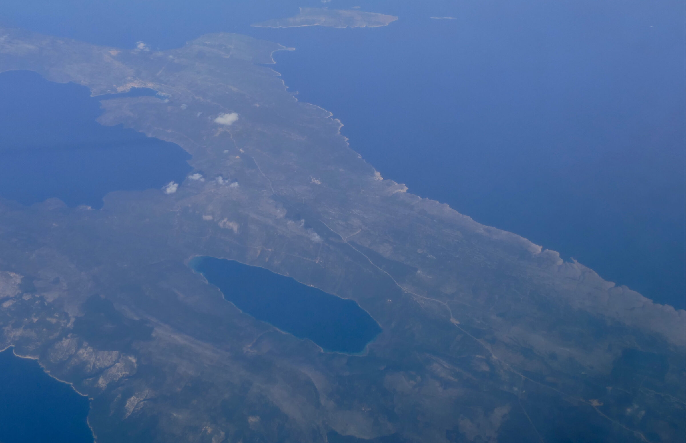 Aerial view of the island of Cres with Vransko jezero