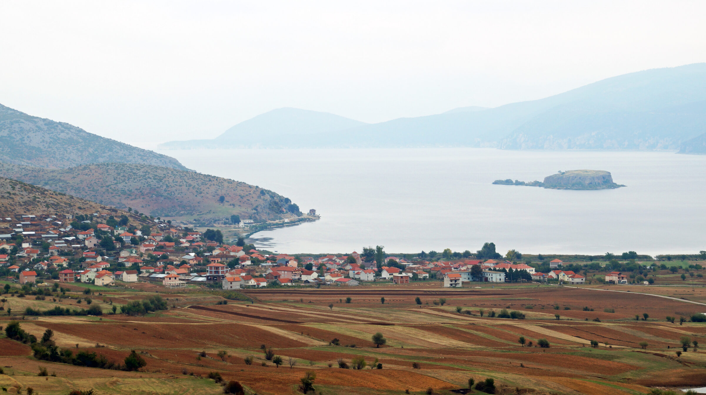 Lake Prespa and Maligrad island seen from Pustec